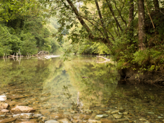 Rio com pedras e água transparente na Garfagnana